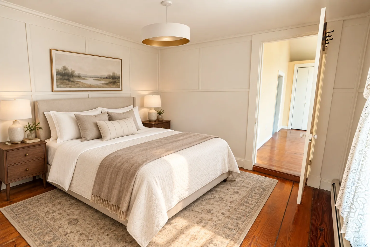 Flexible room virtually renovated and staged as a bedroom