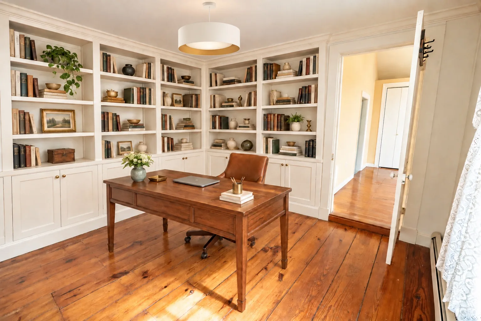 Flexible room virtually renovated and staged as a home office