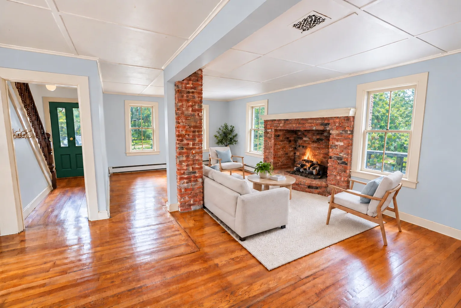 Virtually renovated and staged living room