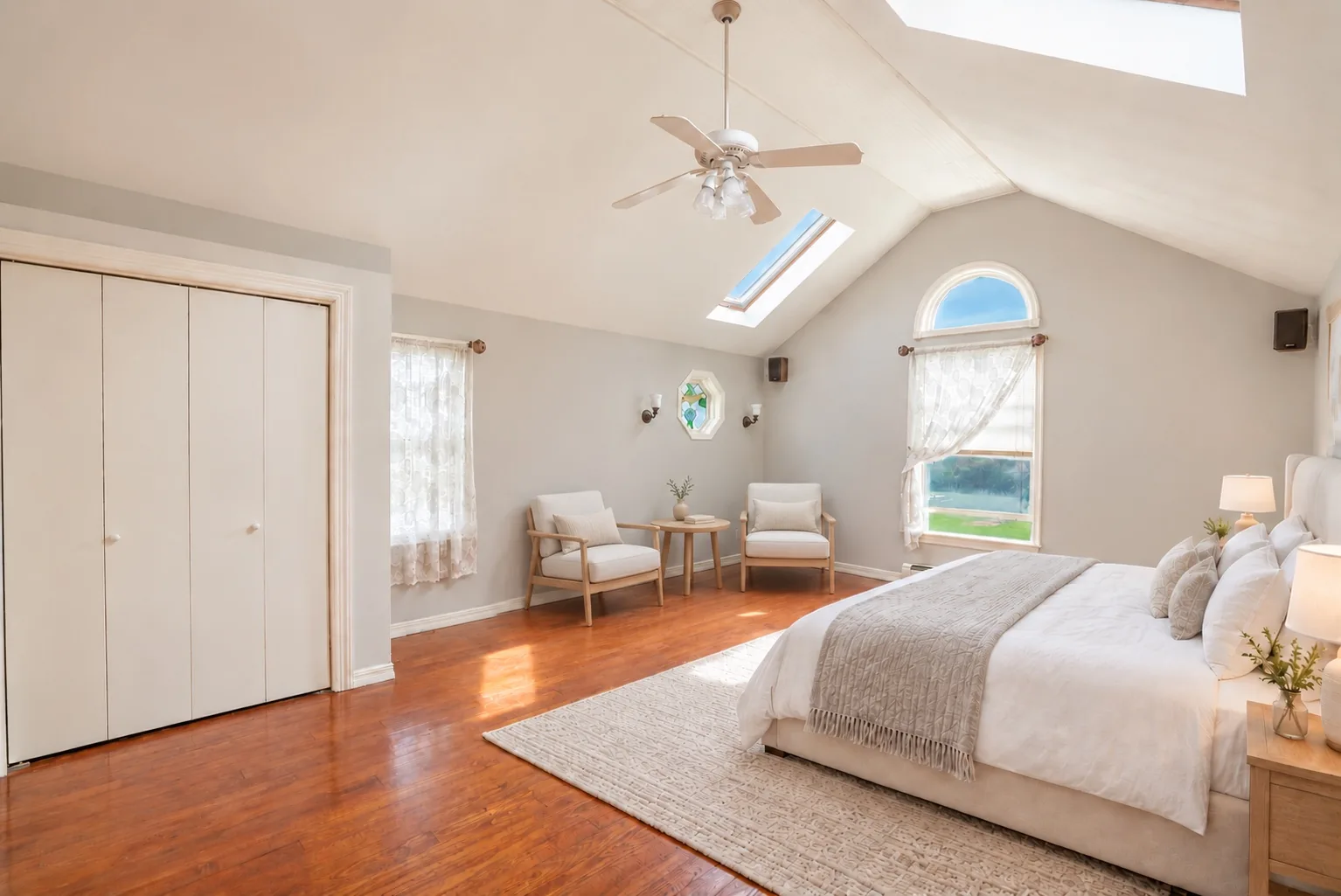Virtually renovated and staged primary bedroom