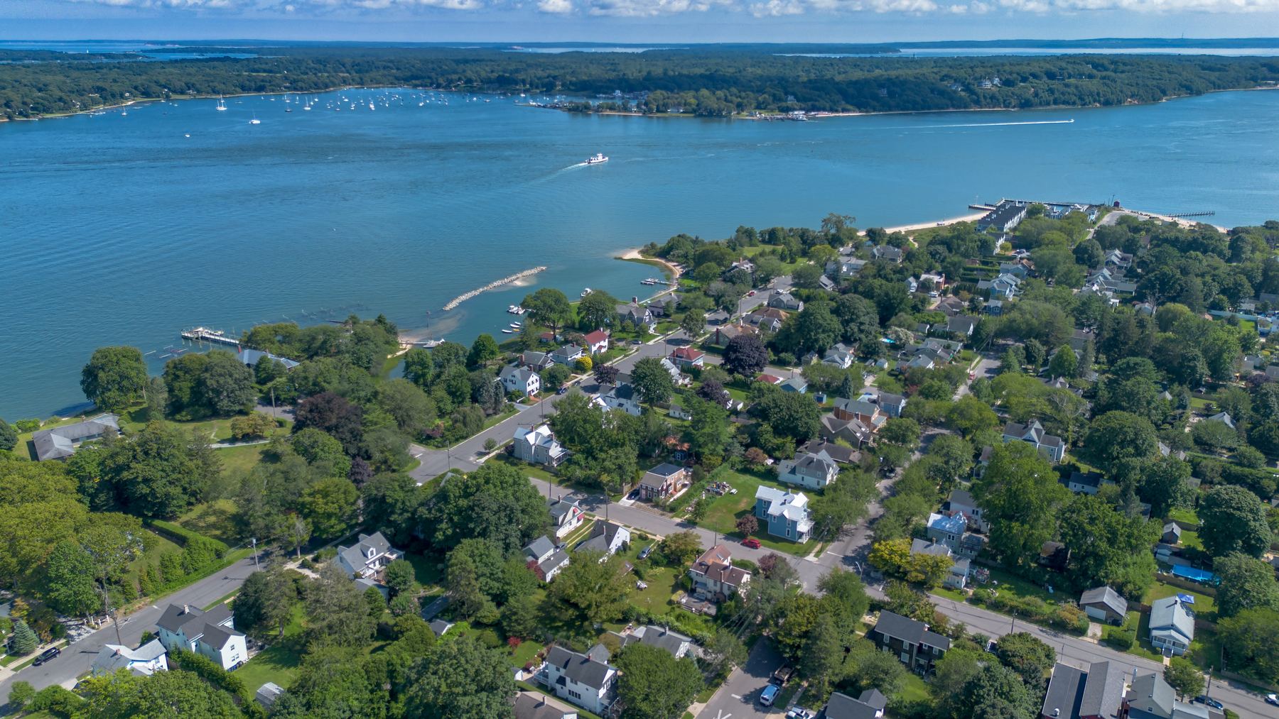 Greenport, Shelter Island Sound, and the North Ferry crossing