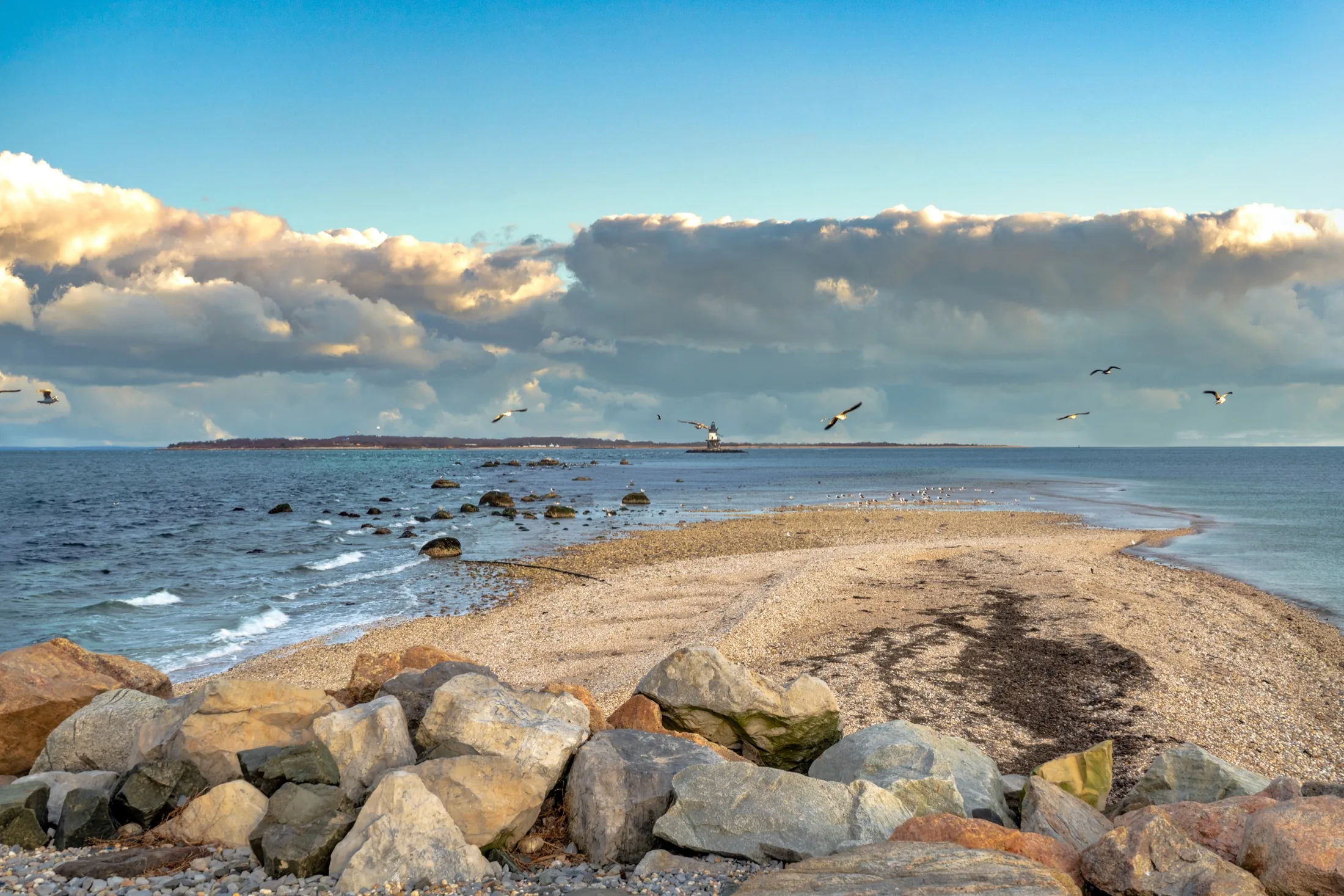 Long Beach Bar Lighthouse, known as Bug Light, at sunset, photographed by Alexander Aquino